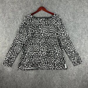 Mario Serrani Top Womens Large Black Gray Animal Print Stretch Long Sleeve